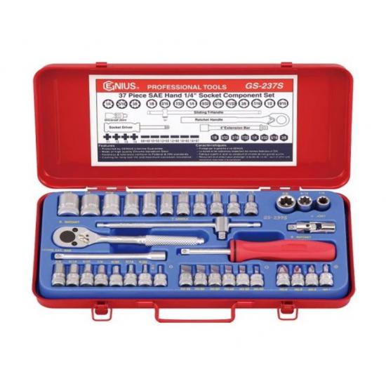 GENIUS ALTIKÖŞE KROMAJLI LOKMA TAKIMI KISA 1/4" 37 PARÇA GS-237S GENIUS ALTIKÖŞE KROMAJLI LOKMA TAKIMI KISA 1/4" 37 PARÇA GS-237S