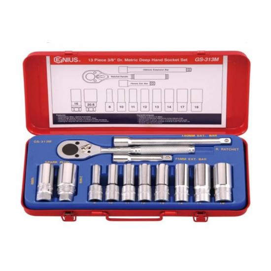 GENIUS ALTIKÖŞE KROMAJLI LOKMA TAKIMI UZUN 3/8" 13 PARÇA GS-313M