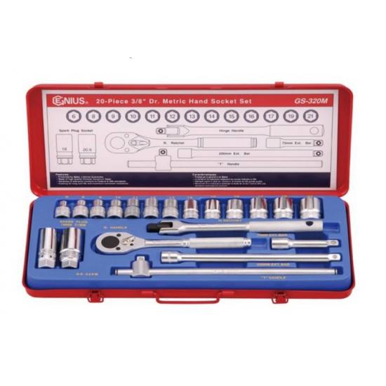 GENIUS ALTIKÖŞE KROMAJLI LOKMA TAKIMI KISA 3/8" 20 PARÇA GS-320M GENIUS ALTIKÖŞE KROMAJLI LOKMA TAKIMI KISA 3/8" 20 PARÇA GS-320M