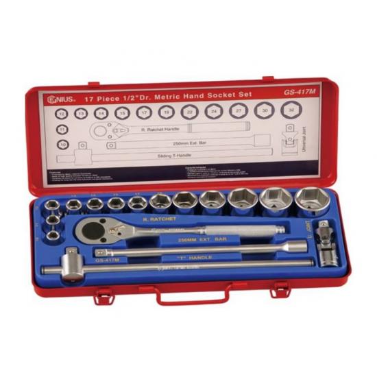 GENIUS ALTIKÖŞE KROMAJLI LOKMA TAKIMI KISA 1/2" 17 PARÇA GS-417M GENIUS ALTIKÖŞE KROMAJLI LOKMA TAKIMI KISA 1/2" 17 PARÇA GS-417M