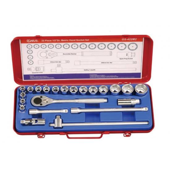 GENIUS ALTIKÖŞE KROMAJLI LOKMA TAKIMI KISA 1/2" 22 PARÇA GS-422M GENIUS ALTIKÖŞE KROMAJLI LOKMA TAKIMI KISA 1/2" 22 PARÇA GS-422M