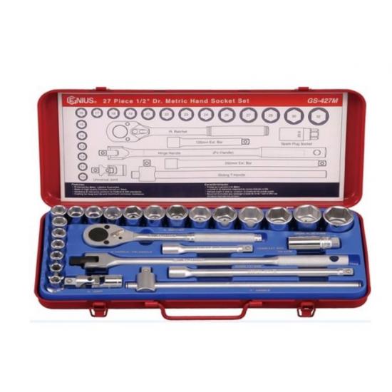 GENIUS ALTIKÖŞE KROMAJLI LOKMA TAKIMI KISA 1/2" 27 PARÇA GS-427M GENIUS ALTIKÖŞE KROMAJLI LOKMA TAKIMI KISA 1/2" 27 PARÇA GS-427M
