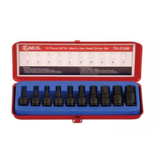 GENIUS HAVALI ALTIKÖŞE LOKMALI ALLEN TAKIMI KISA 3/8" 10 PARÇA TH-310M GENIUS HAVALI ALTIKÖŞE LOKMALI ALLEN TAKIMI KISA 3/8" 10 PARÇA TH-310M