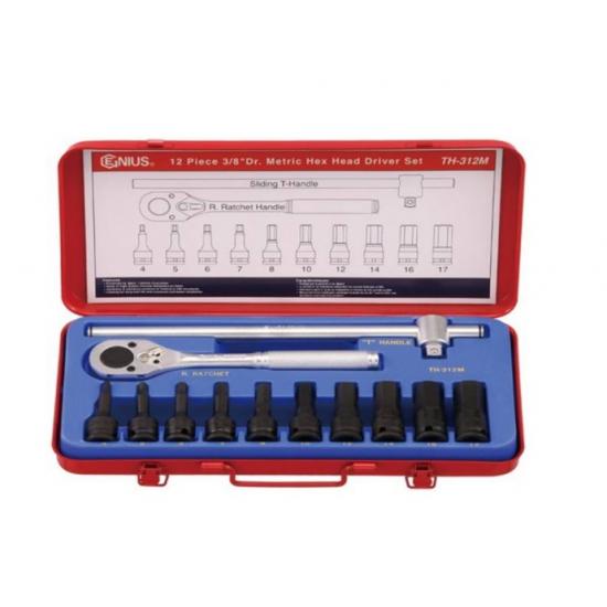 GENIUS HAVALI ALTIKÖŞE LOKMALI ALLEN TAKIMI KISA 3/8" 12 PARÇA TH-312M GENIUS HAVALI ALTIKÖŞE LOKMALI ALLEN TAKIMI KISA 3/8" 12 PARÇA TH-312M