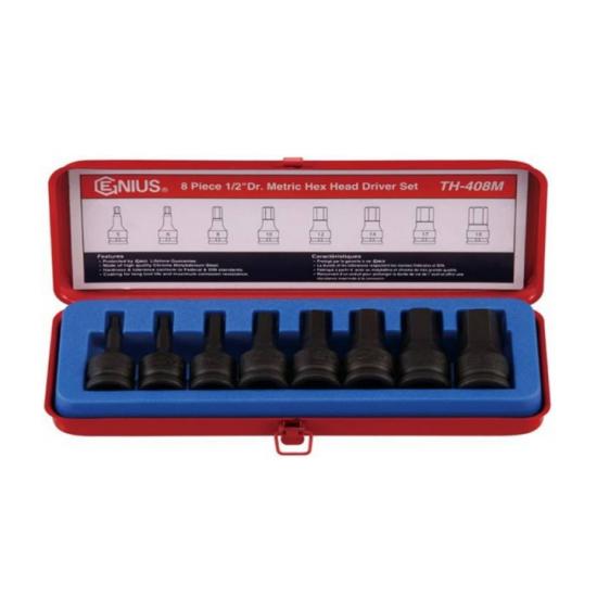 GENIUS HAVALI LOKMALI ALLEN TAKIMI KISA 1/2" 8 PARÇA İNÇ TH-408S GENIUS HAVALI LOKMALI ALLEN TAKIMI KISA 1/2" 8 PARÇA İNÇ TH-408S
