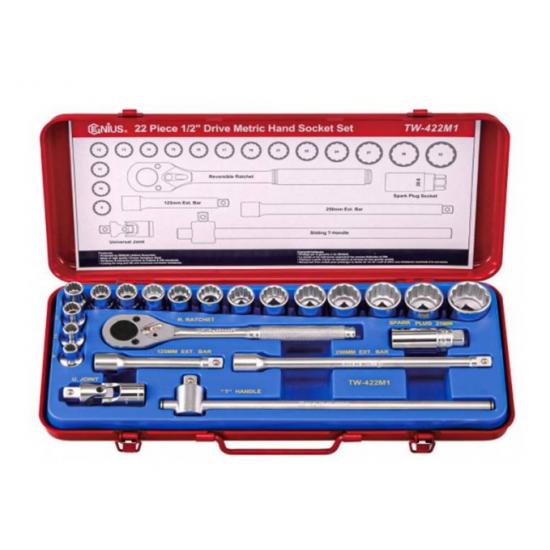 GENIUS YILDIZ KROMAJLI LOKMA TAKIMI KISA 1/2" 22 PARÇA TW-422M1 GENIUS YILDIZ KROMAJLI LOKMA TAKIMI KISA 1/2" 22 PARÇA TW-422M1