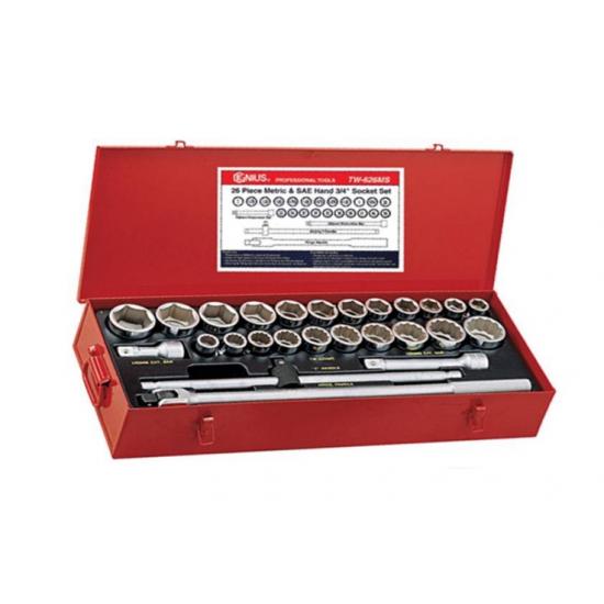 GENIUS ALTIKÖŞE-YILDIZ KARIŞIK KROMAJLI LOKMA TAKIMI KISA 3/4" 28 PARÇA TW-628MS GENIUS ALTIKÖŞE-YILDIZ KARIŞIK KROMAJLI LOKMA TAKIMI KISA 3/4" 28 PARÇA TW-628MS