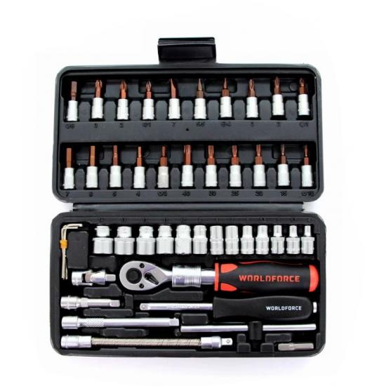 WORLDFORCE Lokma Takımı 46 Parça S-Ultra 1/4’’ Uzatmalı Cırcır