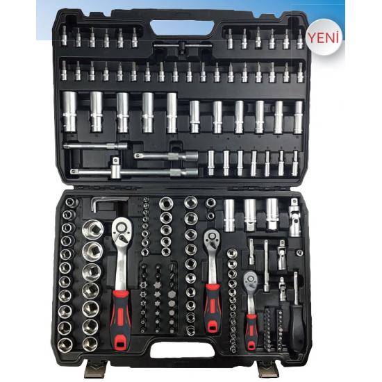 NT 173 Parça 1/4", 3/8" ve 1/2" CrV Bits & Altı Köşe Lokma Seti