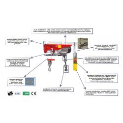 GORDONX 1000 kg 18 metre Elektrikli Vinç  Kablosuz Kumanda