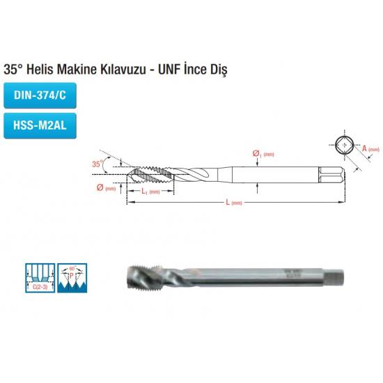 35° Helis Makine Kılavuzu - UNF İnce Diş DIN-374/C HSS-M2AL 35° Helis Makine Kılavuzu - UNF İnce Diş DIN-374/C HSS-M2AL