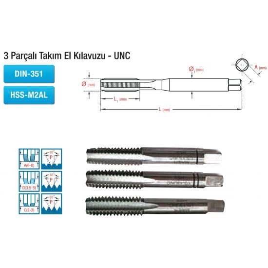 3 Parçalı Takım El Kılavuzu - UNC DIN-351 HSS-M2AL 3 Parçalı Takım El Kılavuzu - UNC DIN-351 HSS-M2AL