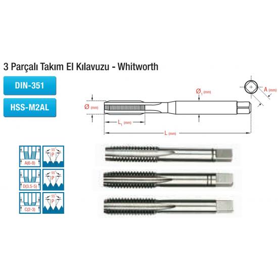 3 Parçalı Takım El Kılavuzu - Whitworth DIN-351 HSS-M2AL