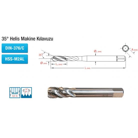 35° Helis Makine Kılavuzu DIN-376/C HSS-M2AL 35° Helis Makine Kılavuzu DIN-376/C HSS-M2AL