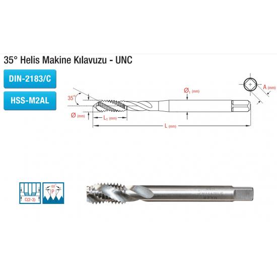 35° Helis Makine Kılavuzu - UNC DIN-2183/C HSS-M2AL 35° Helis Makine Kılavuzu - UNC DIN-2183/C HSS-M2AL