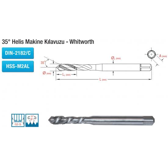 35° Helis Makine Kılavuzu - Whitworth  DIN-2182/C  HSS-M2AL
