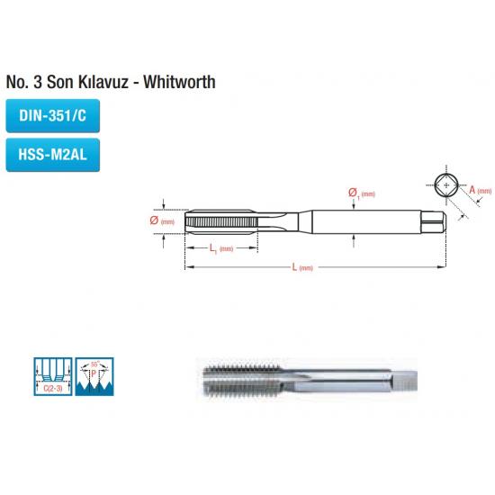 No. 3 Son Kılavuz - Whitworth DIN-351/C  HSS-M2AL