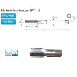 Düz Konik Boru Kılavuzu - NPT 1:16 EN-22568/C HSS-M2AL
