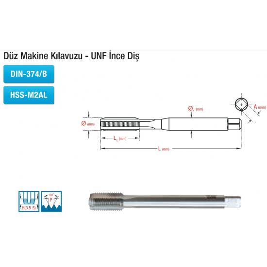 Düz Makine Kılavuzu - UNF İnce Diş DIN-374/B HSS-M2AL Düz Makine Kılavuzu - UNF İnce Diş DIN-374/B HSS-M2AL