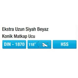 EKSTRA UZUN SİYAH BEYAZ KONİK MATKAP UCU DIN - 1870 EKSTRA UZUN SİYAH BEYAZ KONİK MATKAP UCU DIN - 1870