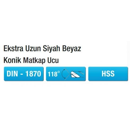 EKSTRA UZUN SİYAH BEYAZ KONİK MATKAP UCU DIN - 1870 EKSTRA UZUN SİYAH BEYAZ KONİK MATKAP UCU DIN - 1870