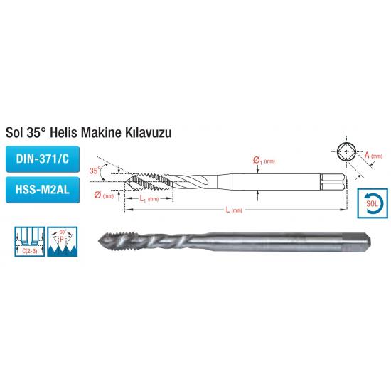 SOL 35° HELİS MAKİNE KILAVUZU DIN-371/C HSS-M2AL SOL 35° HELİS MAKİNE KILAVUZU DIN-371/C HSS-M2AL