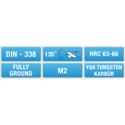 ELMAS UÇLU MATKAP UCU DIN - 338 FULLY GROUND YG8 TUNGSTEN KARBÜR