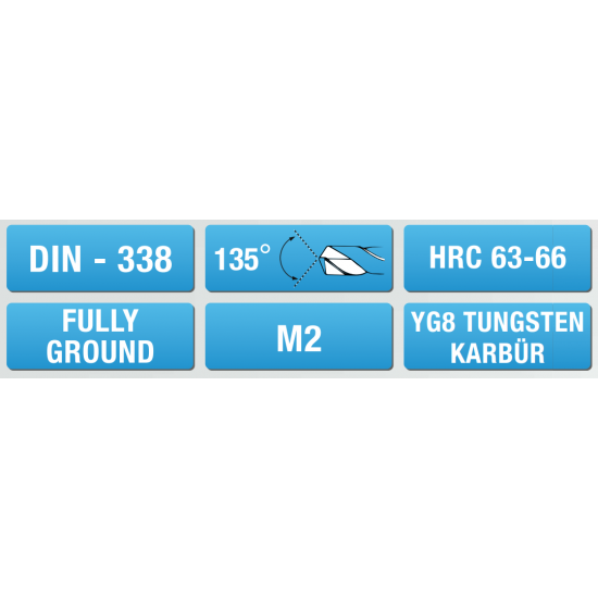 ELMAS UÇLU MATKAP UCU DIN - 338 FULLY GROUND YG8 TUNGSTEN KARBÜR
